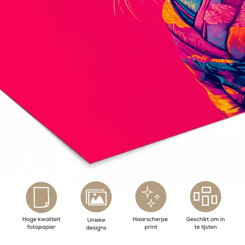 Kat - Kimono - Bloemen - Roze poster papier klein -closeup_NL