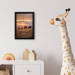 Olifanten - Savanne - Zonsondergang - Afrika - Warm fotolijst zwart zonder passe partout klein -usfeer4_kinderkamer