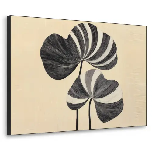 Zwart - Bladeren - Strepen - Minimalistisch Textielframe zwart klein -3d