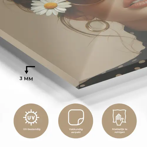 Vrouw - Beige - Bloem - Modern - Portret plexiglas 5mm klein -sfeer2