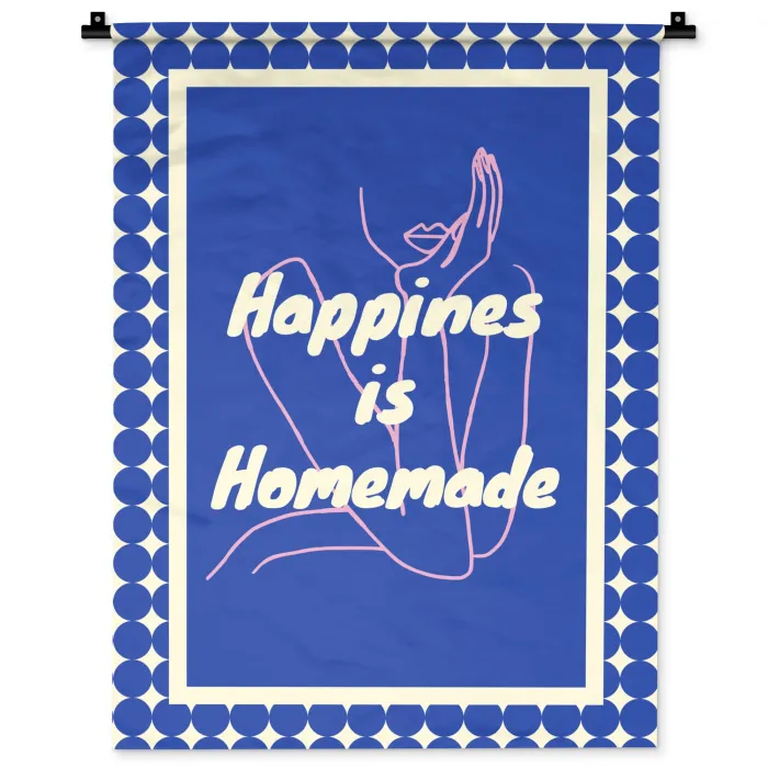 Lijntekening - Vrouw - Quote - Blauw Wandkleed katoen klein -zz3d