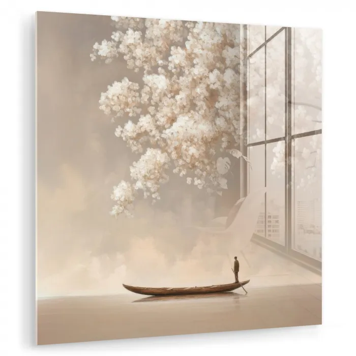 Bloesems - Wit - Boot - Minimalistisch plexiglas 5mm klein -zzzproduct_nieuw