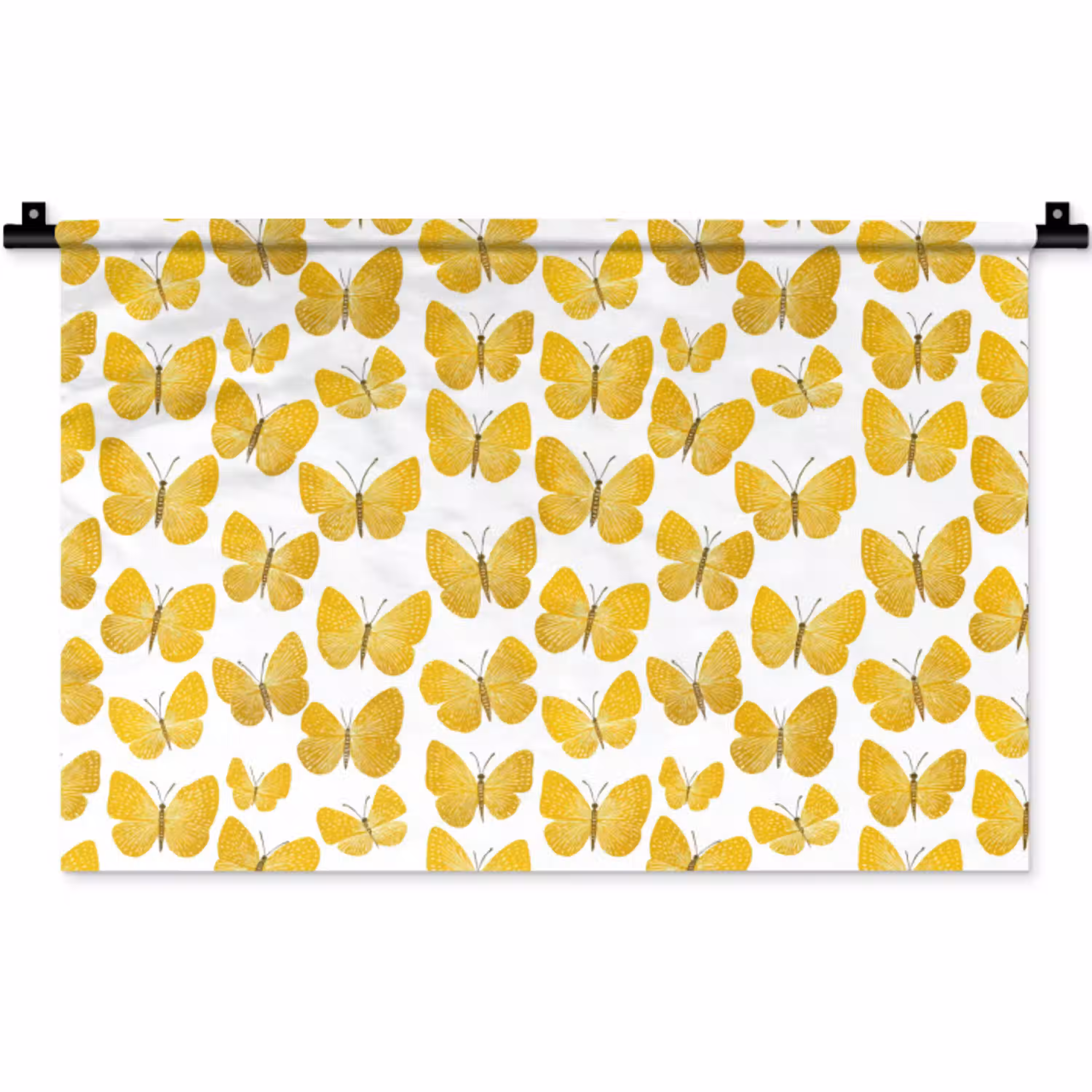 Vlinders - Botanisch - Illustratie - Geel - Wit Wandkleed katoen klein 269 -zz3d