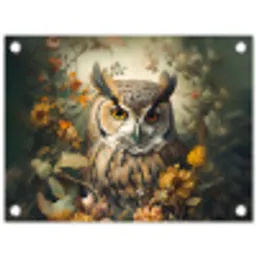 Uil - Vogels - Bloemen - Natuur tuinposter los doek klein -3d