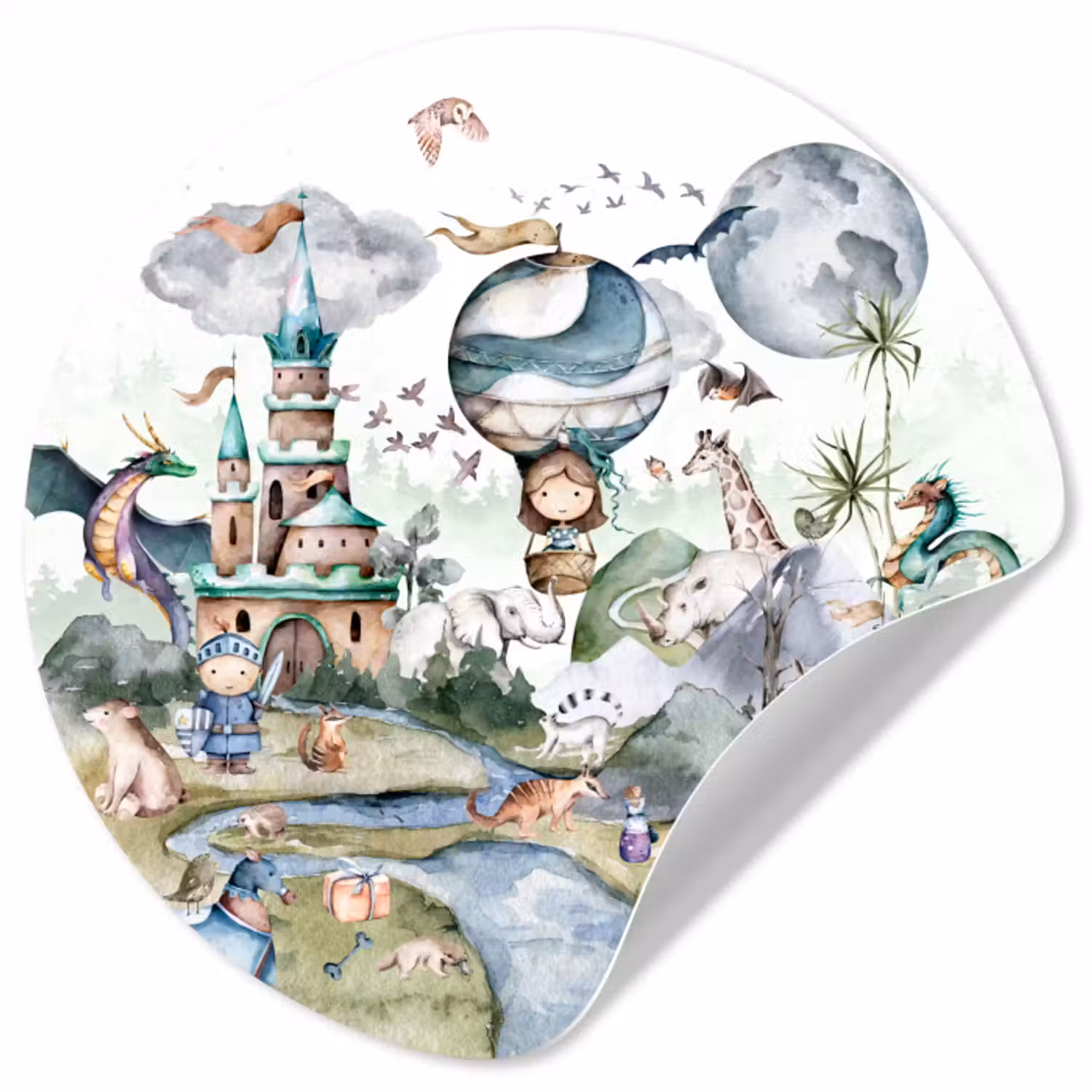 Behangcirkel - Kinderen - Luchtballon - Draak - Jongens - Kasteel - Waterverf