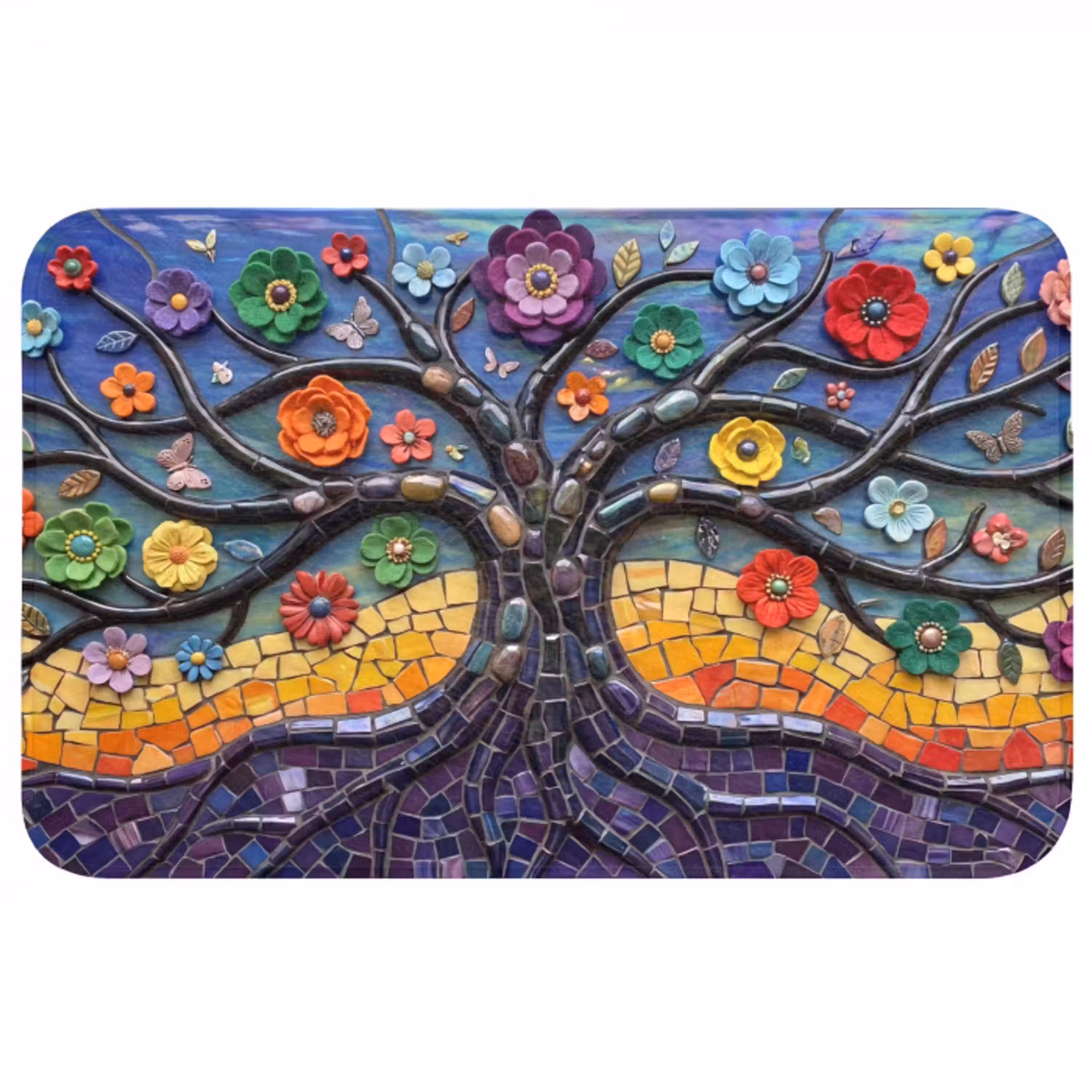 Levensboom - Mozaïek - Bloemen - Kleurrijk - Vrolijk Badmat middel -3d