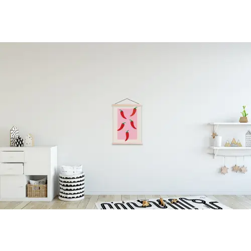 Pepers - Rood - Illustratie textielposter latten blank klein -kinderkamer
