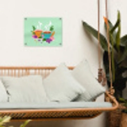 Thee - Illustratie - Kopjes - Bloemen tuinposter los doek klein -sfeer7