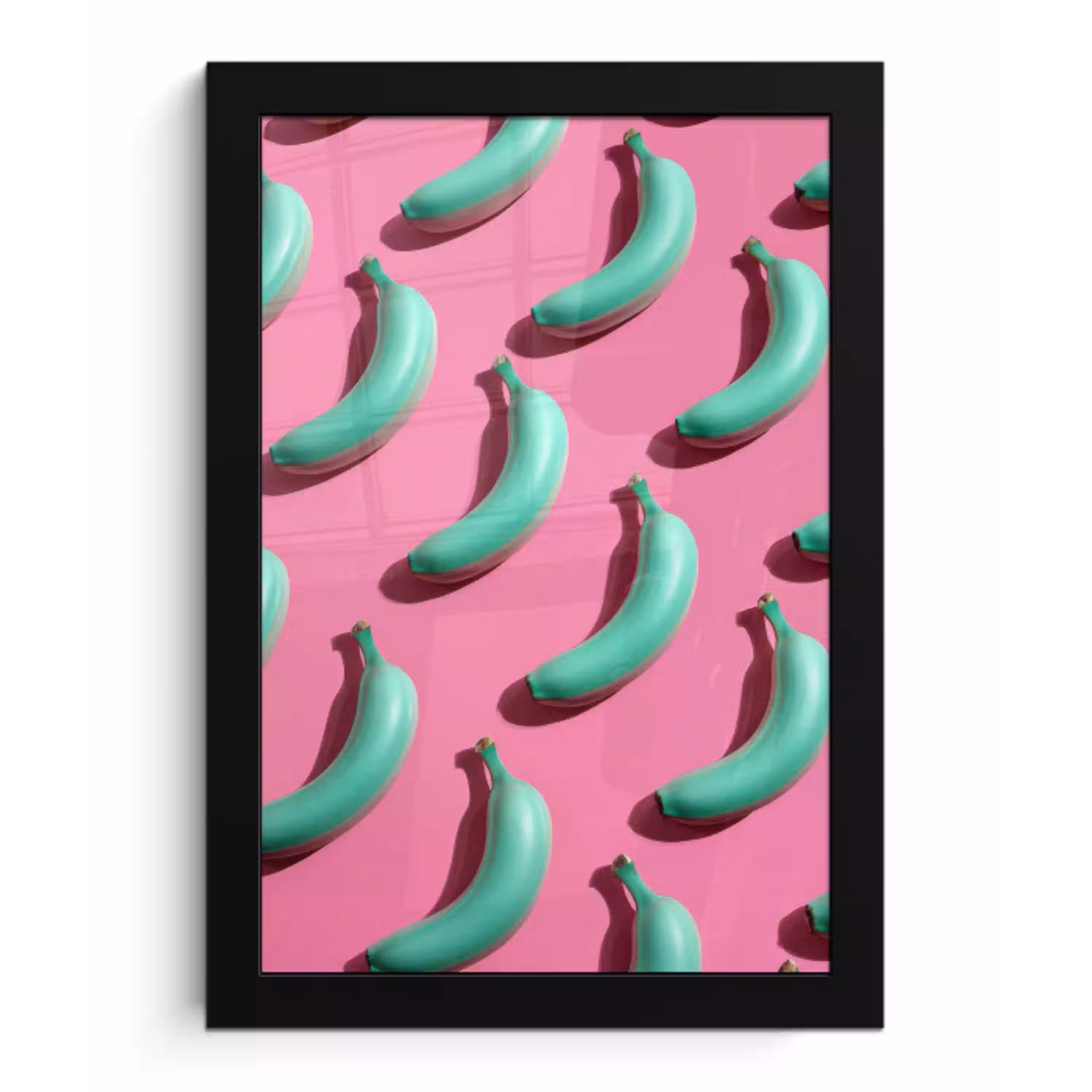 Bananen - Patroon - Blauw - Roze fotolijst zwart zonder passe partout klein -3d