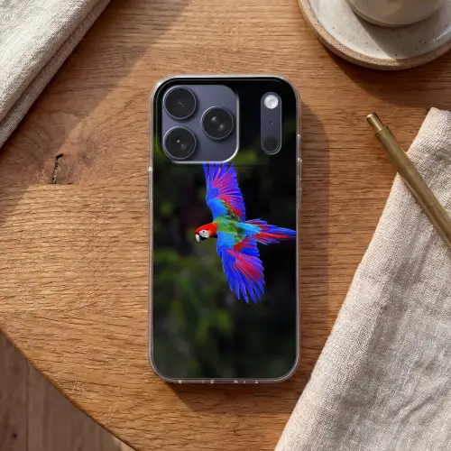 Felgekleurd - Papegaai - Bos - Vleugels Telefoonhoesje iPhone 17 Pro klein -sfeer1