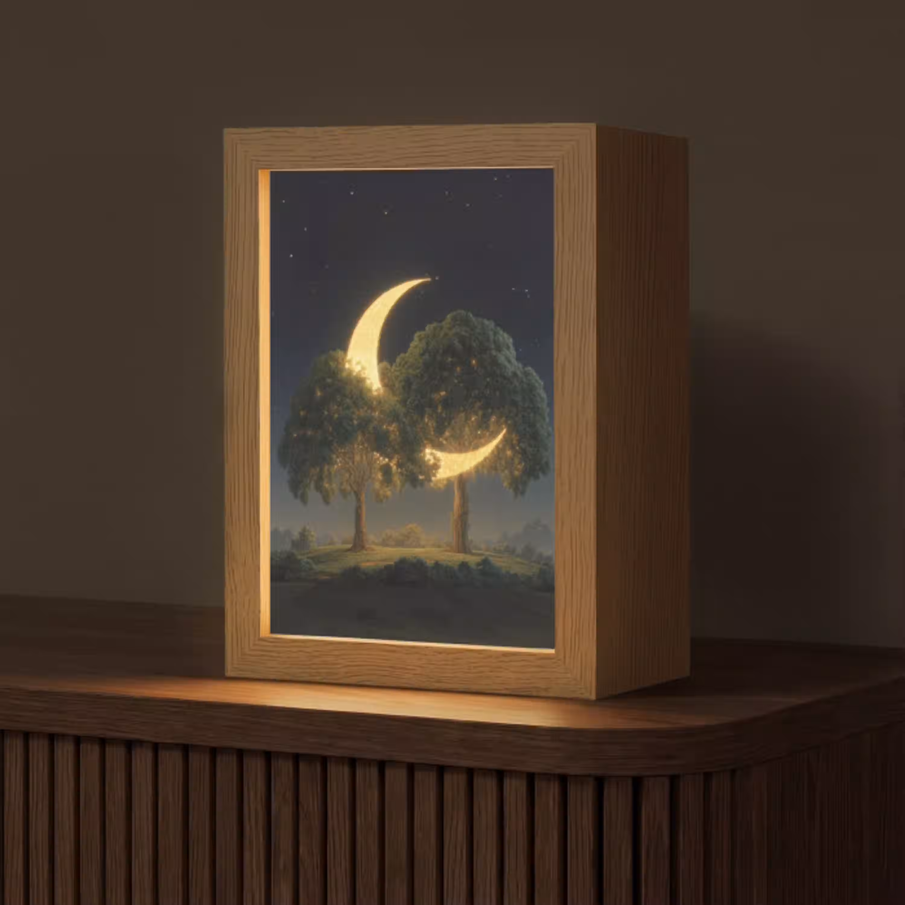 Maan - Bomen - Rust Light Box met kabel (Tafellamp) klein -z3d_website