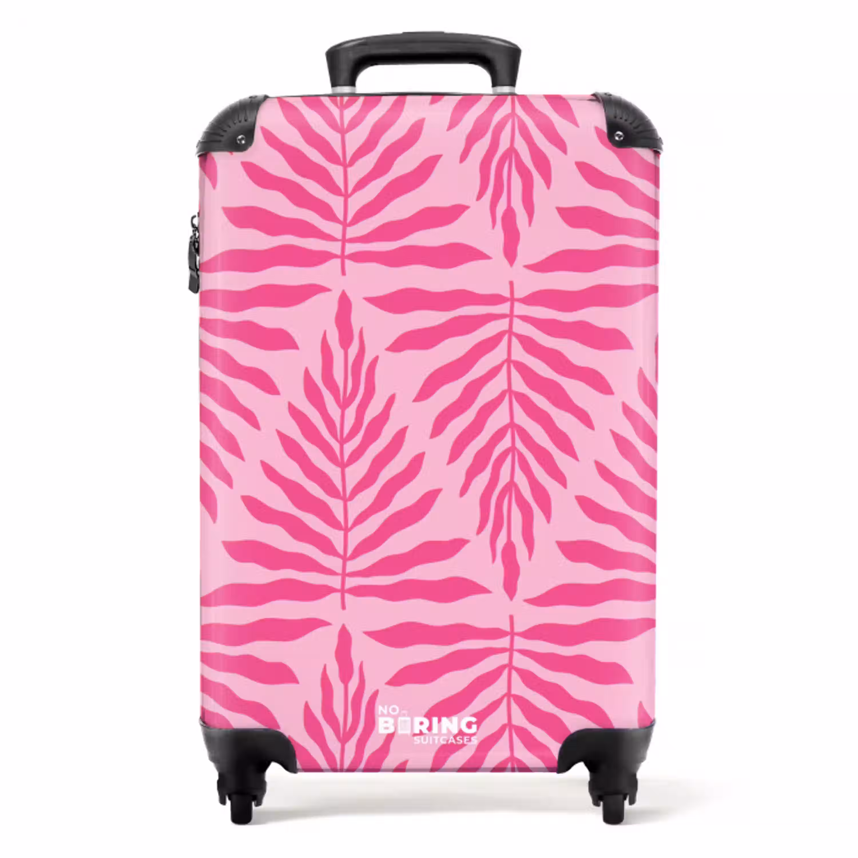 Patroon van bladeren in licht- en donkerroze NBS - Handbagage koffer - Unisex middel -productfoto_recht
