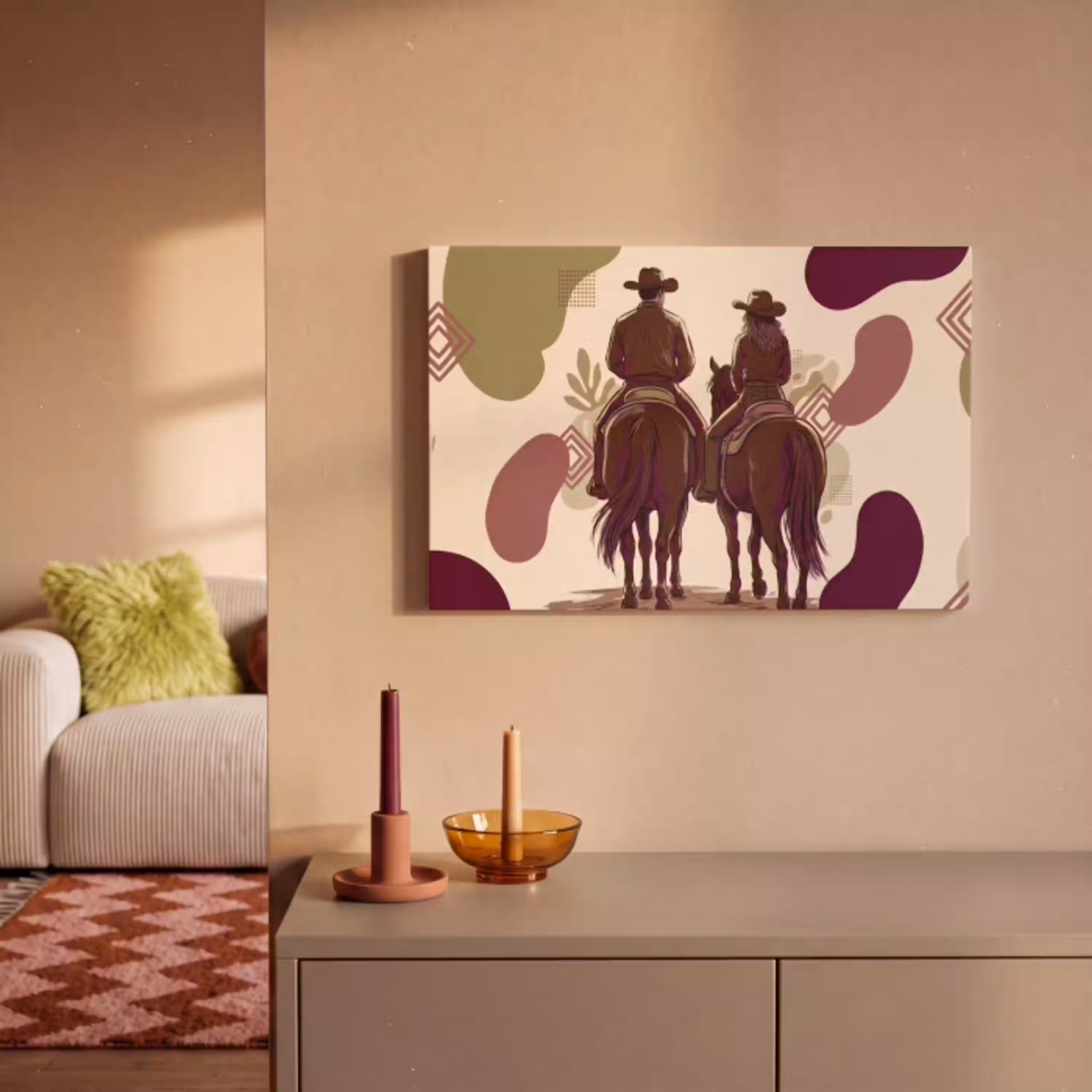 Mensen - Ruiters - Western - Illustratie - Bruin canvas 2cm klein -sfeer1