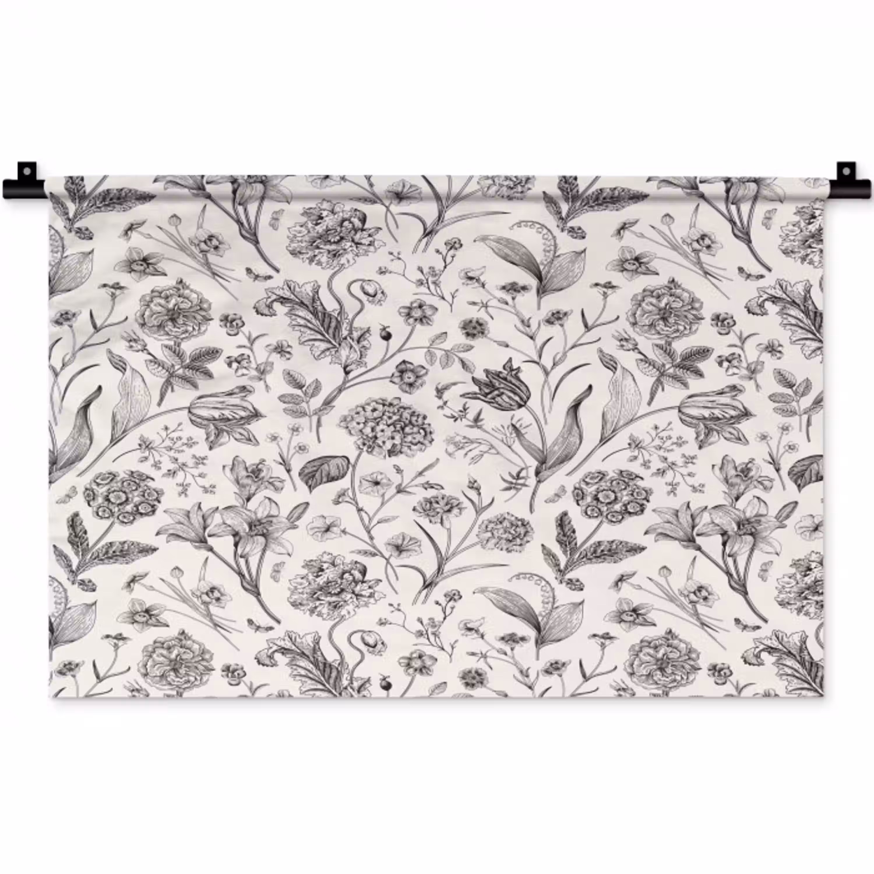Classic - Black - White - Floral Wandkleed katoen klein 269 -zz3d