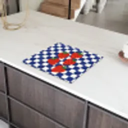 Geblokt - Blauw - Aardbeien Inductie beschermer vinyl 3mm middel -sfeer8