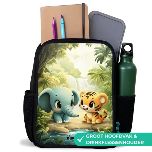 Olifant - Tijger - Bos - Jungle Rugzak - Zwart middel -inhoud_NL