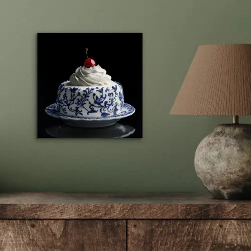 Taart - Slagroom - Kers - Bord - Delfts blauw aluminium wit klein -sfeer2
