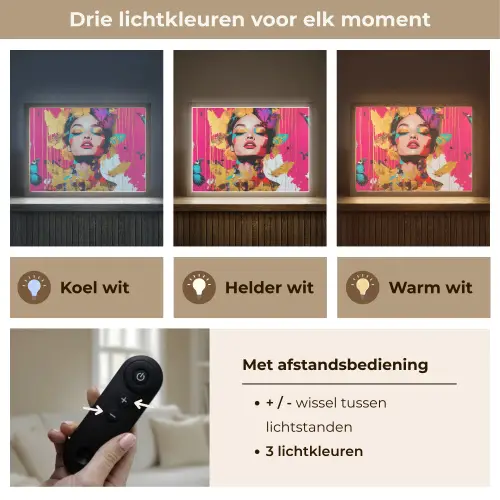 Vrouw - Abstract - Kleurrijk Light Box met batterij (Wandlamp) middel -USP_lichtkleurNL