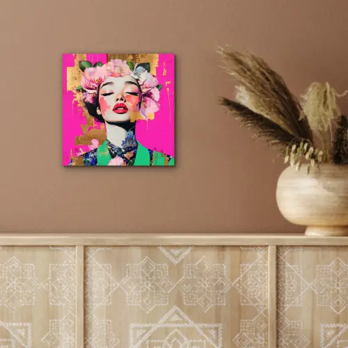 Bloemenkroon - Goud - Vrouw - Portret aluminium wit klein -sfeer4
