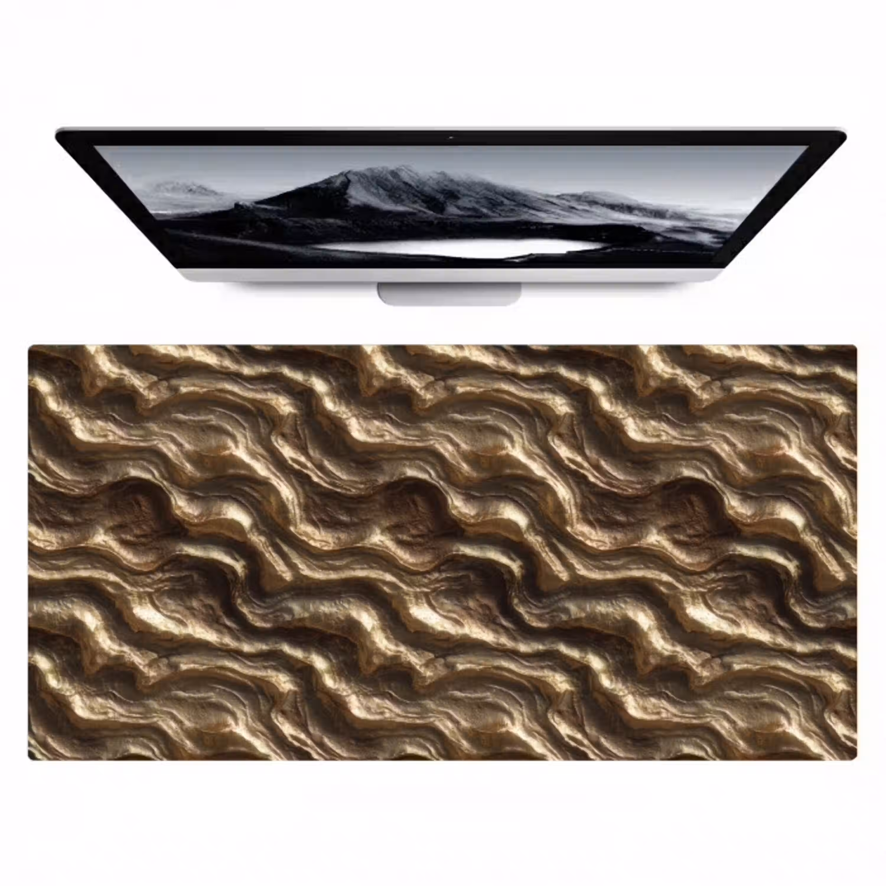 Reliëf - Golven - Abstract - Bronsgoud Muismat XXL klein 681 -zzz3d