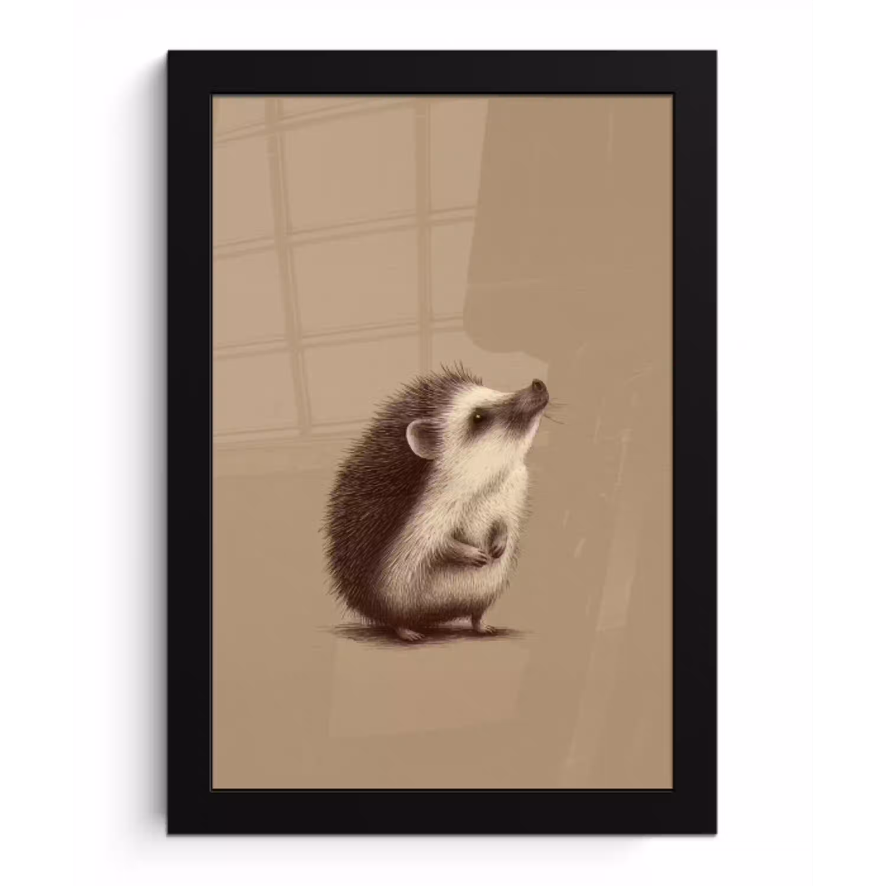 Egel - Snuitje - Bruin - Stekels fotolijst zwart zonder passe partout klein -3d