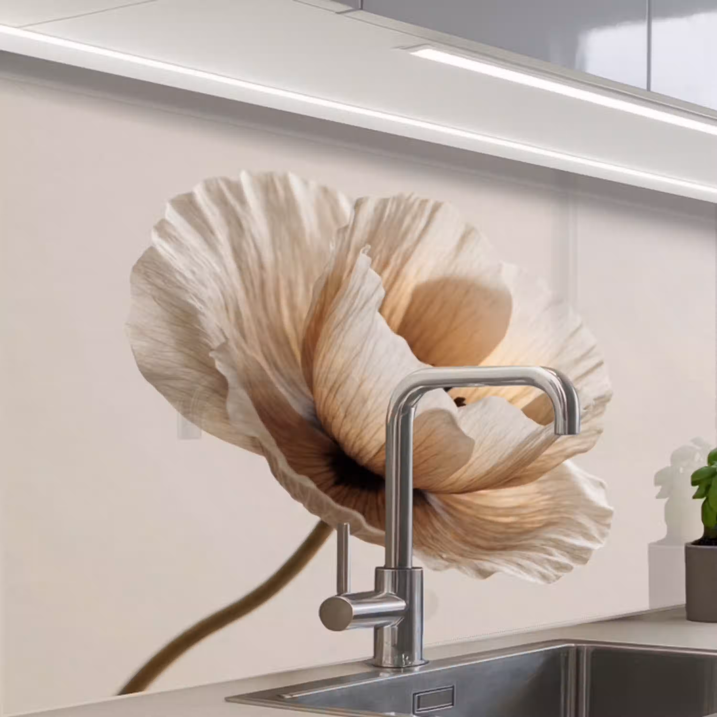 Bloem - Beige - Crème keuken achterwand 2 middel -zzzz3d_schuin