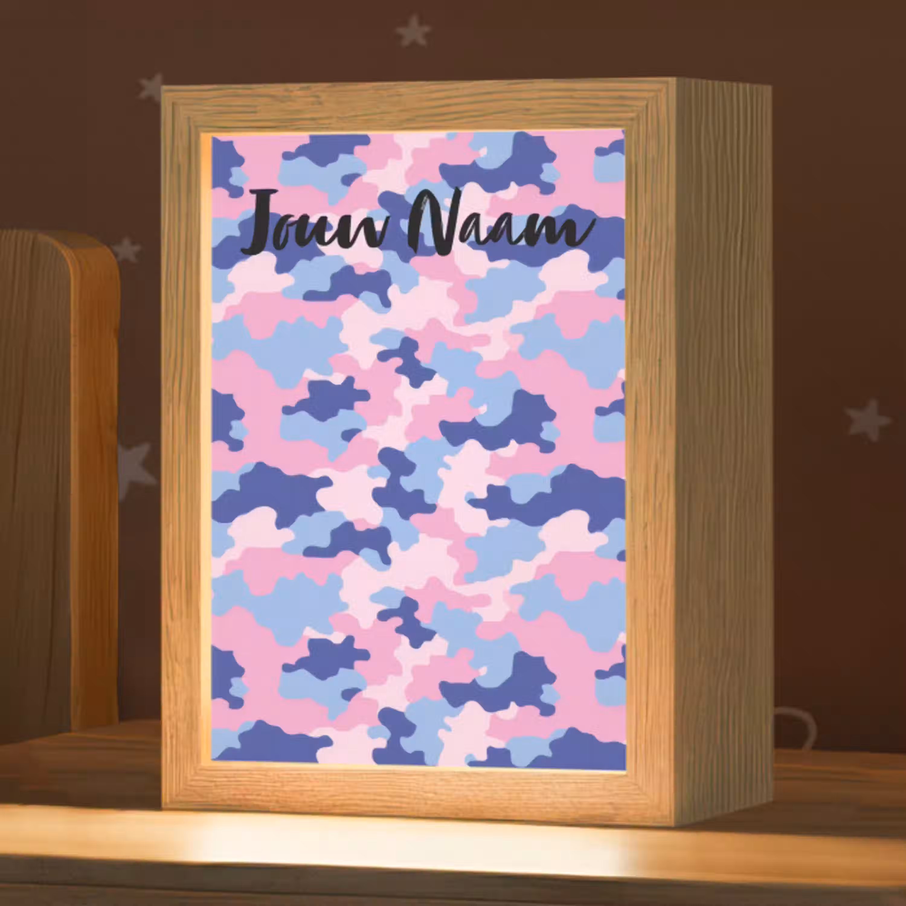 Camouflage - Roze - Blauw Light Box met kabel (Kinderlampje) klein -zzz_3d_website