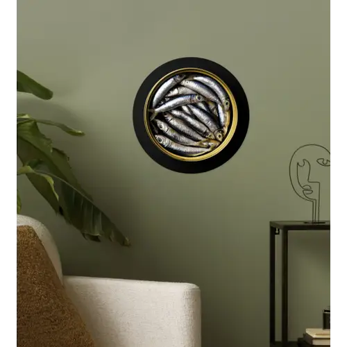 Sardines - Vissen - Rond - Zwart Wandcirkel behangsticker klein -sfeer2