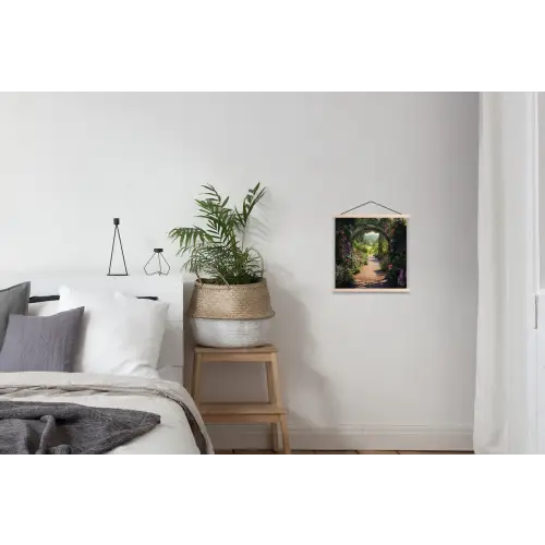 Doorkijk - Bloemen - Natuur - Rozenboog textielposter latten blank klein -woonkamer