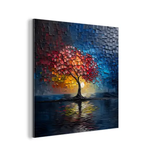 Boom - Blauw - Bladeren - Vakken aluminium wit klein -3d