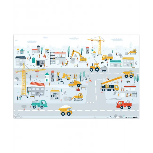 Bouwplaats - Tractor - Graafmachine - Auto - Design Speelmat klein -3d