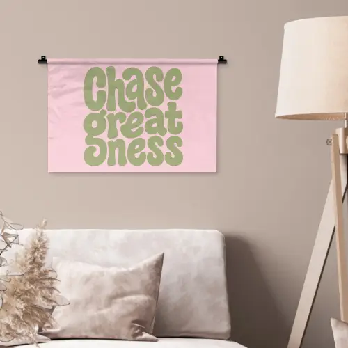 Chase greatness - Groen - Roze - Retro Wandkleed katoen klein -sfeer4