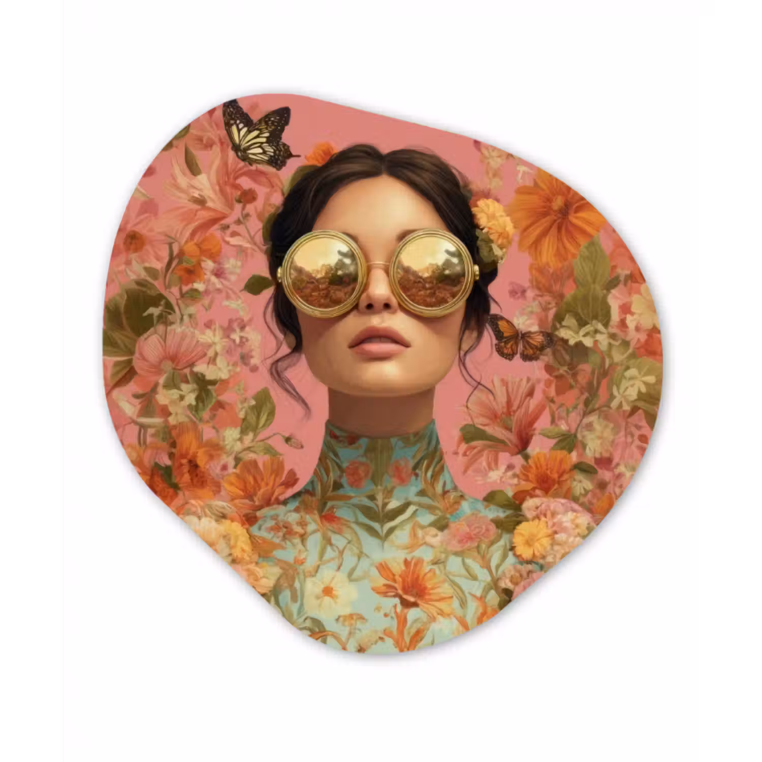 Alu-Dibond-Bild Organische Form - Frau - Brille - Rosa - Blumen