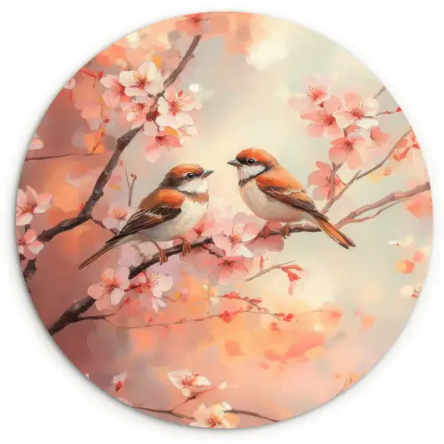Vogels - Romantic - Bloesemtak Wandcirkel kunststof plaat 5mm dik klein -3d