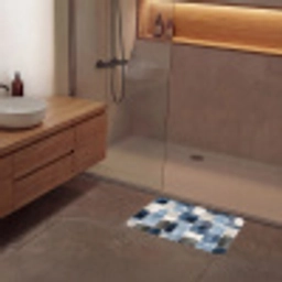 Patroon - Blauw - Vierkanten Badmat klein -sfeer2