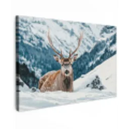 Hert - Landschap - Winter - Natuur - Dieren - Bergen Tuinposter op houten frame 2 cm dik klein -3d