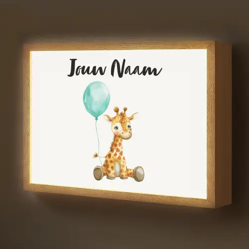 Giraf - Baby - Dieren - Blauwe ballon Light Box met batterij (Wandlamp kind) middel -z3d_website