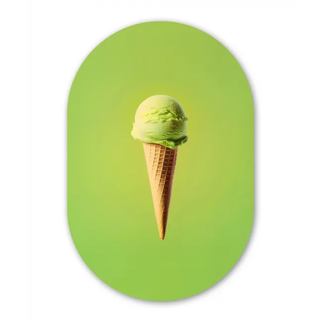 Hoorntje - Schepijs - Groen Wandcirkel Ovaal Glas middel -3d