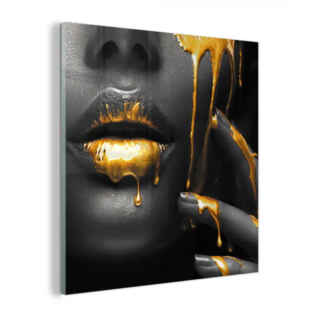Vrouw - Zwart - Goud - Gezicht - Lippen plexiglas 5mm klein -z3d