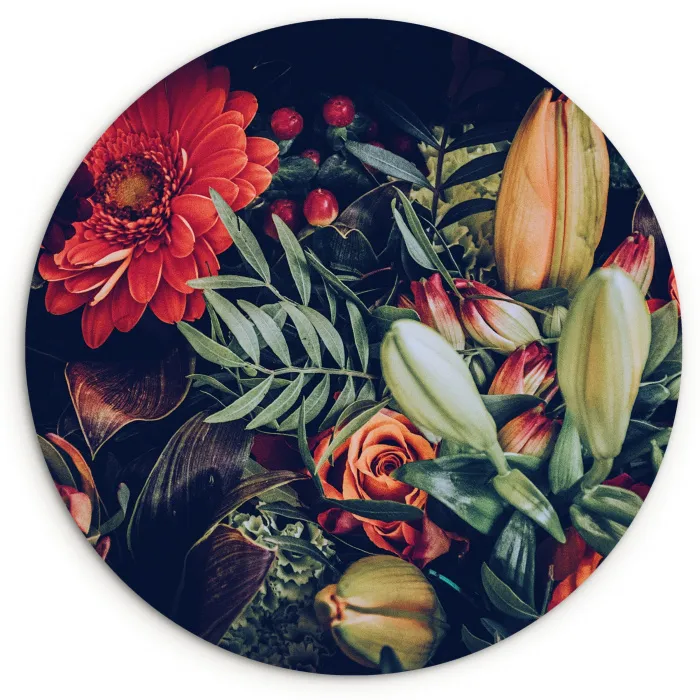 Boeket - Stilleven - Bloemen - Planten - Rood Wandcirkel kunststof plaat 5mm dik klein -3d