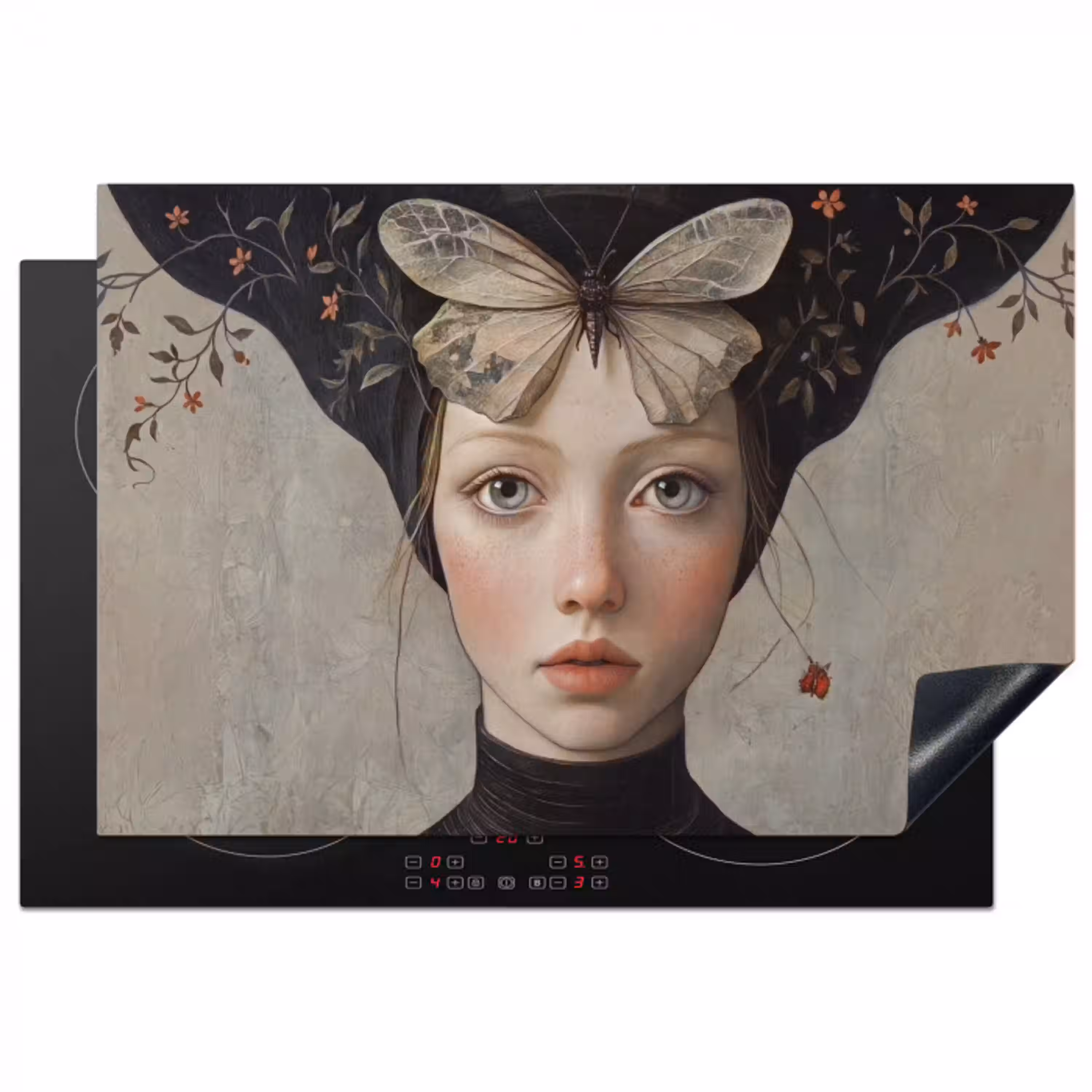 Woman - Butterfly - Art - Classic - Muted Inductie beschermer vinyl 3mm klein -3d