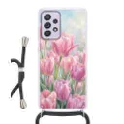 Tulpen - Veld - Lente - Roze Hoesje Samsung Galaxy A52 5G met koord klein -3d