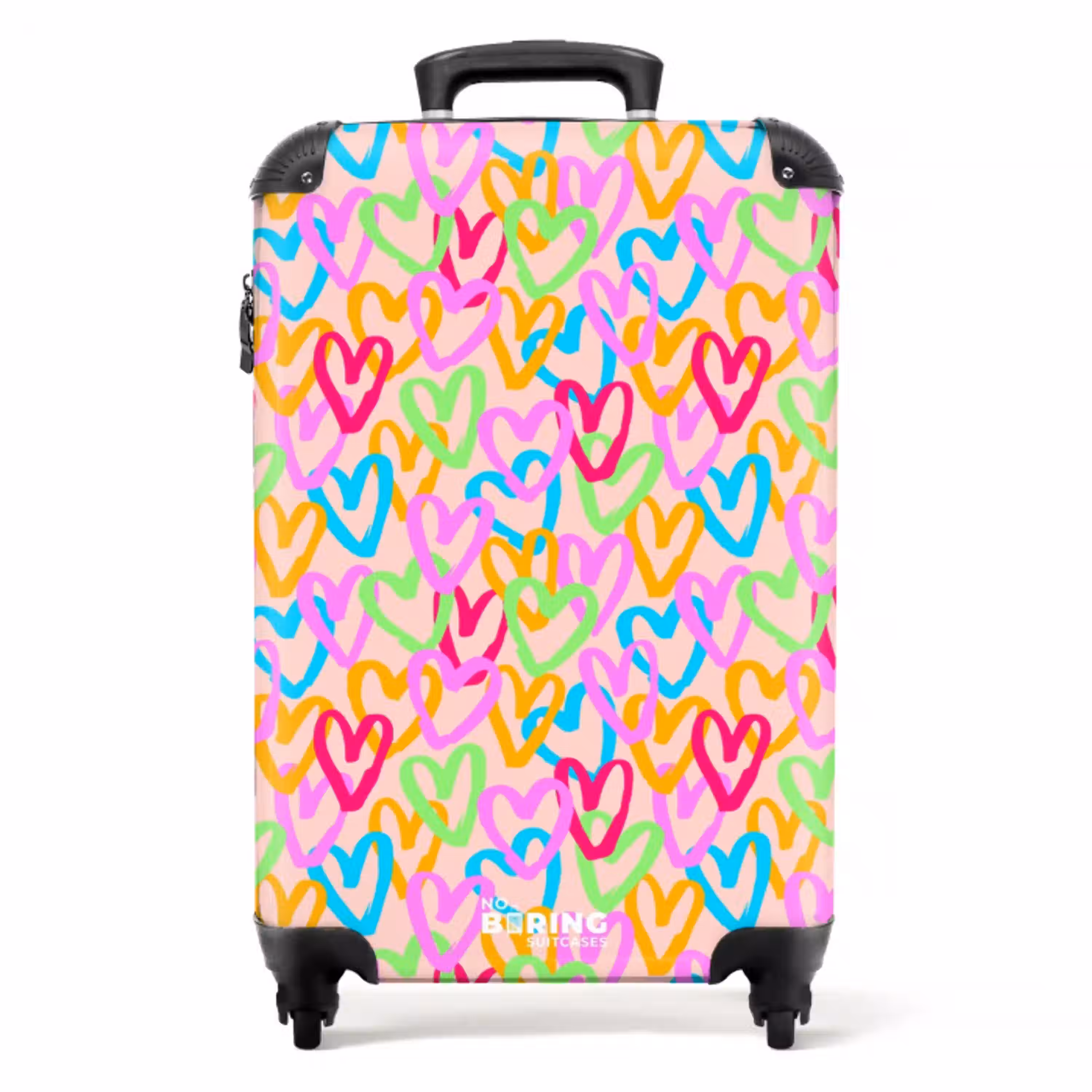 Kleurrijk hartjespatroon op pastelroze NBS - Handbagage koffer - Volwassenen Unisex middel -productfoto_recht