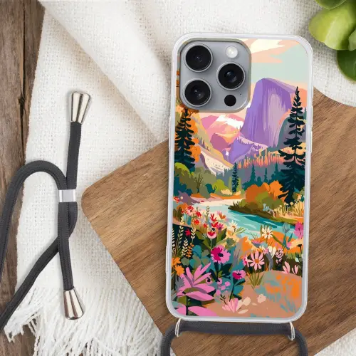 Rivier - Vallei vol bloemen - Levendig Hoesje iPhone 16 Pro Max met koord klein -sfeer4