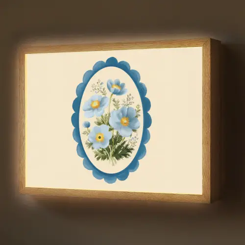 Lijst - Bloemen - Lichtblauw - Illustratie Light Box met batterij (Wandlamp) middel -z3d_website