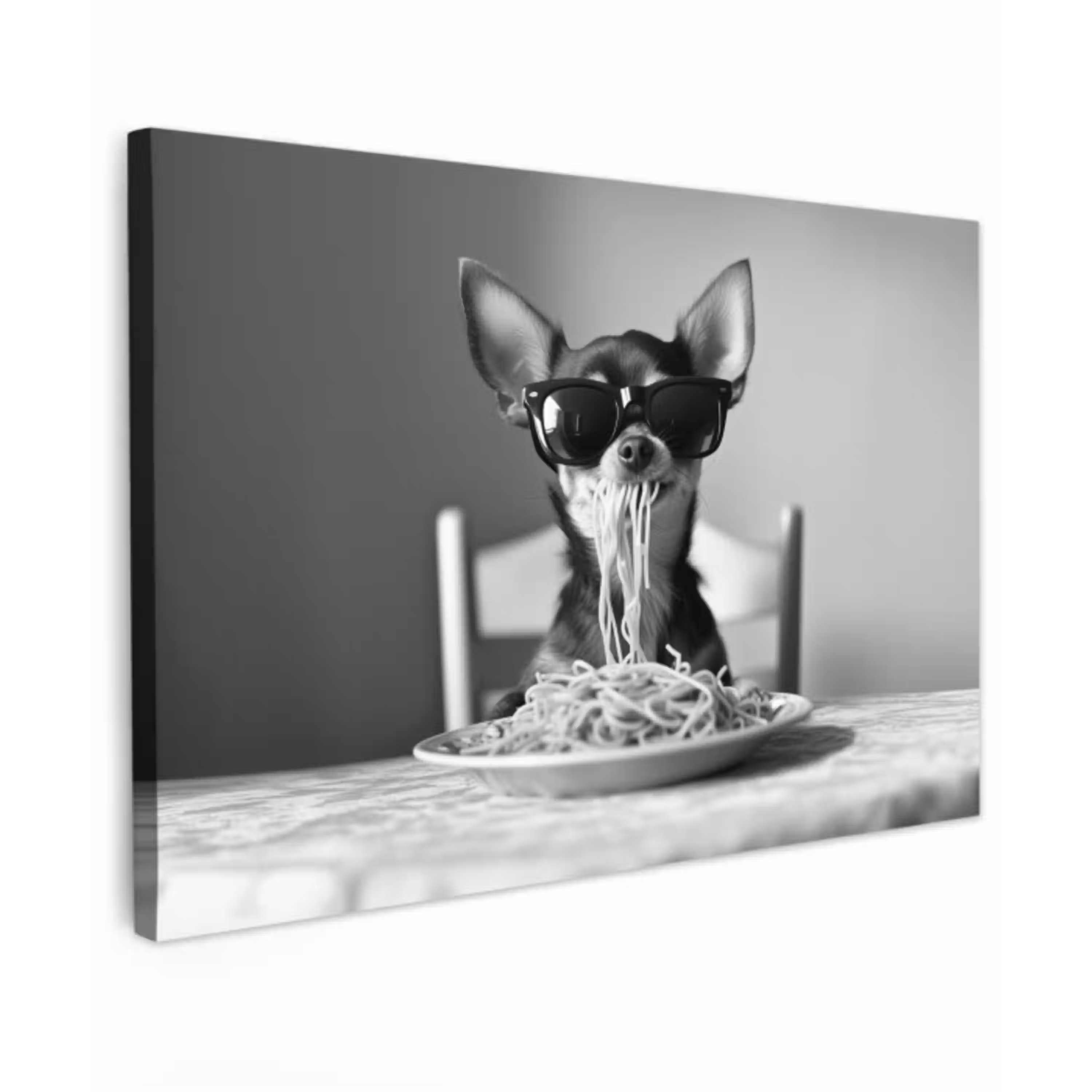 Chihuahua - Hond - Zonnebril - Humoristisch - Zwart - Wit - Spaghetti canvas 2cm klein -z3d