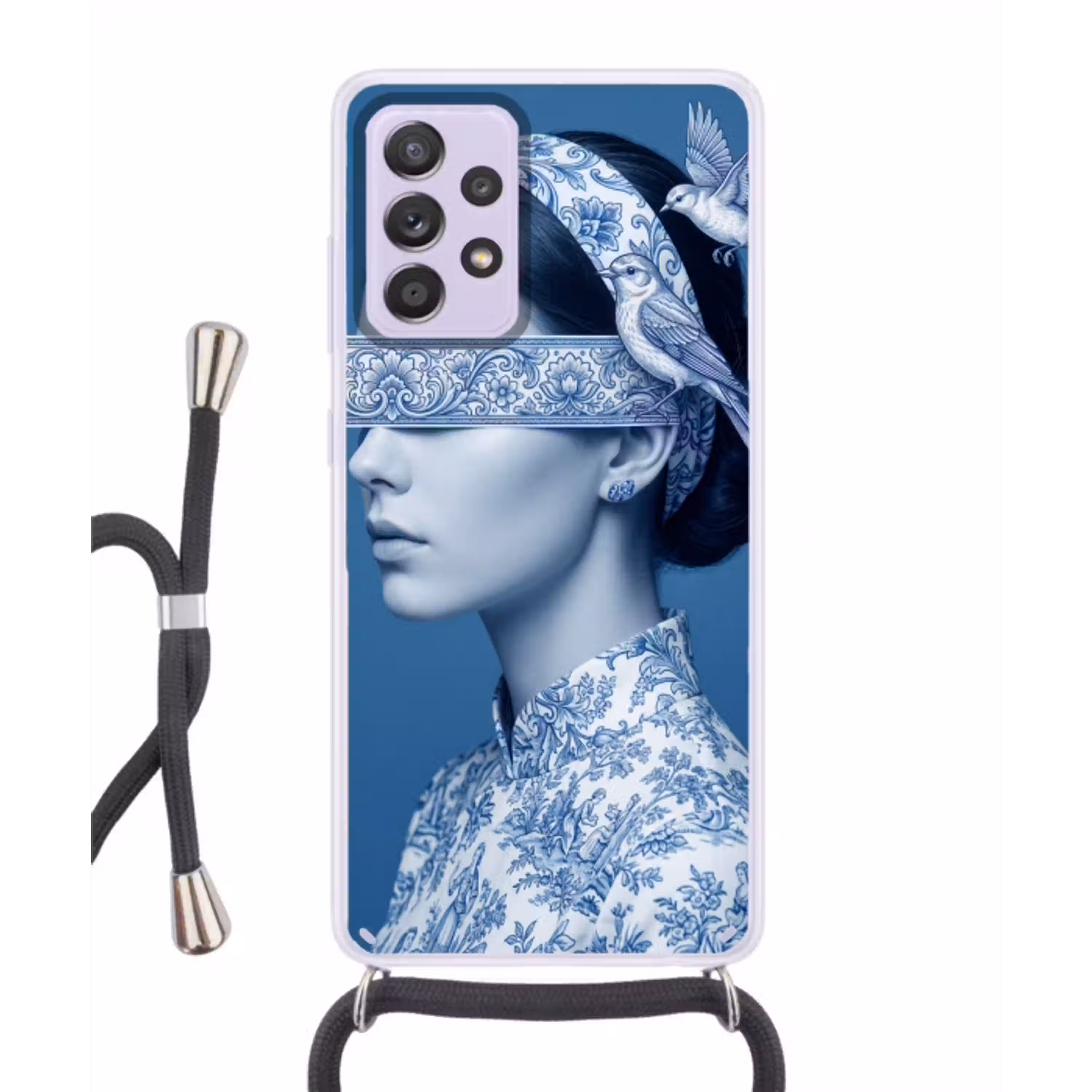 Portret - Klassiek - Wit - Blauw Hoesje Samsung Galaxy A52 5G met koord klein -3d