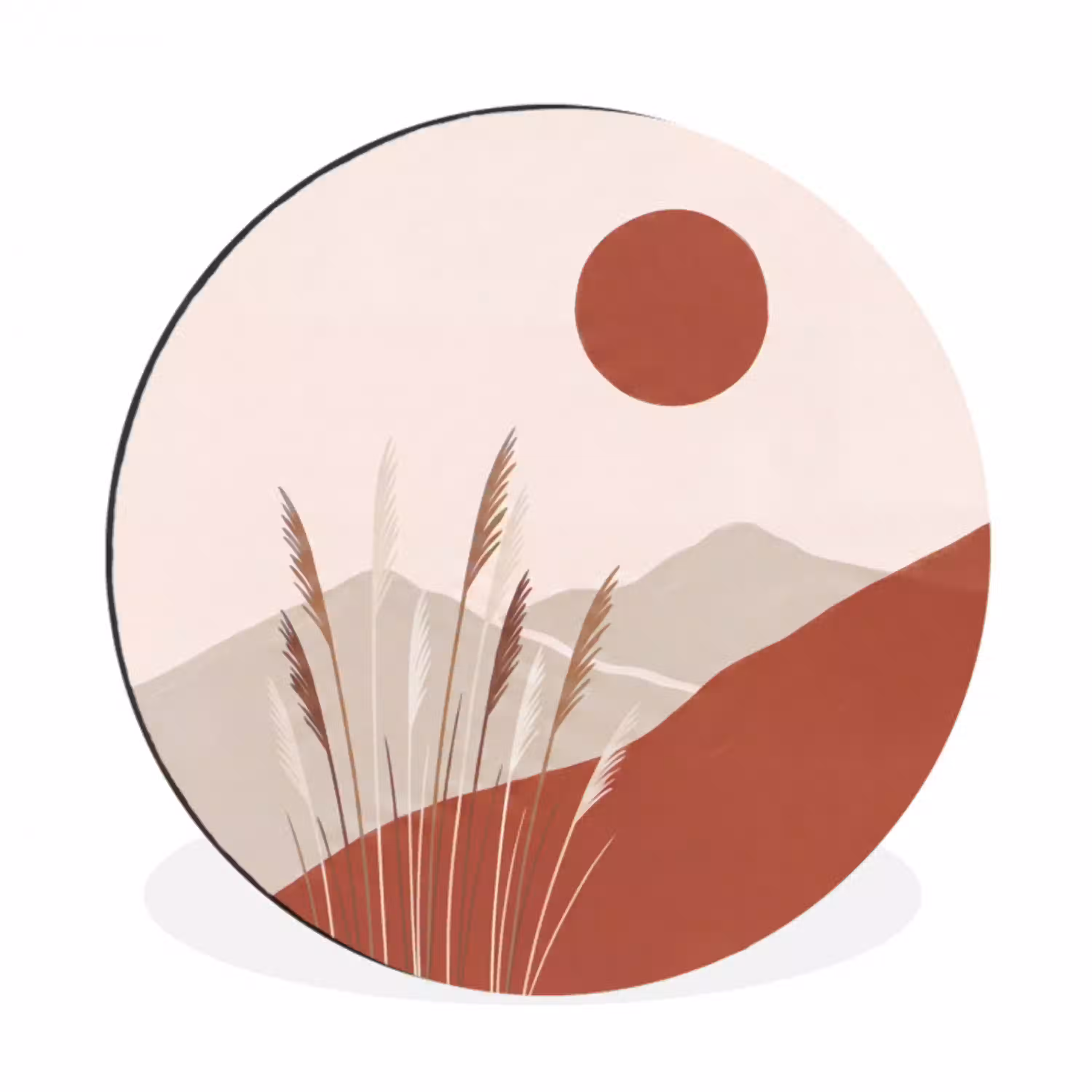 Gras - Landschap - Natuur - Abstract - Beige Wandcirkel aluminium klein -3d