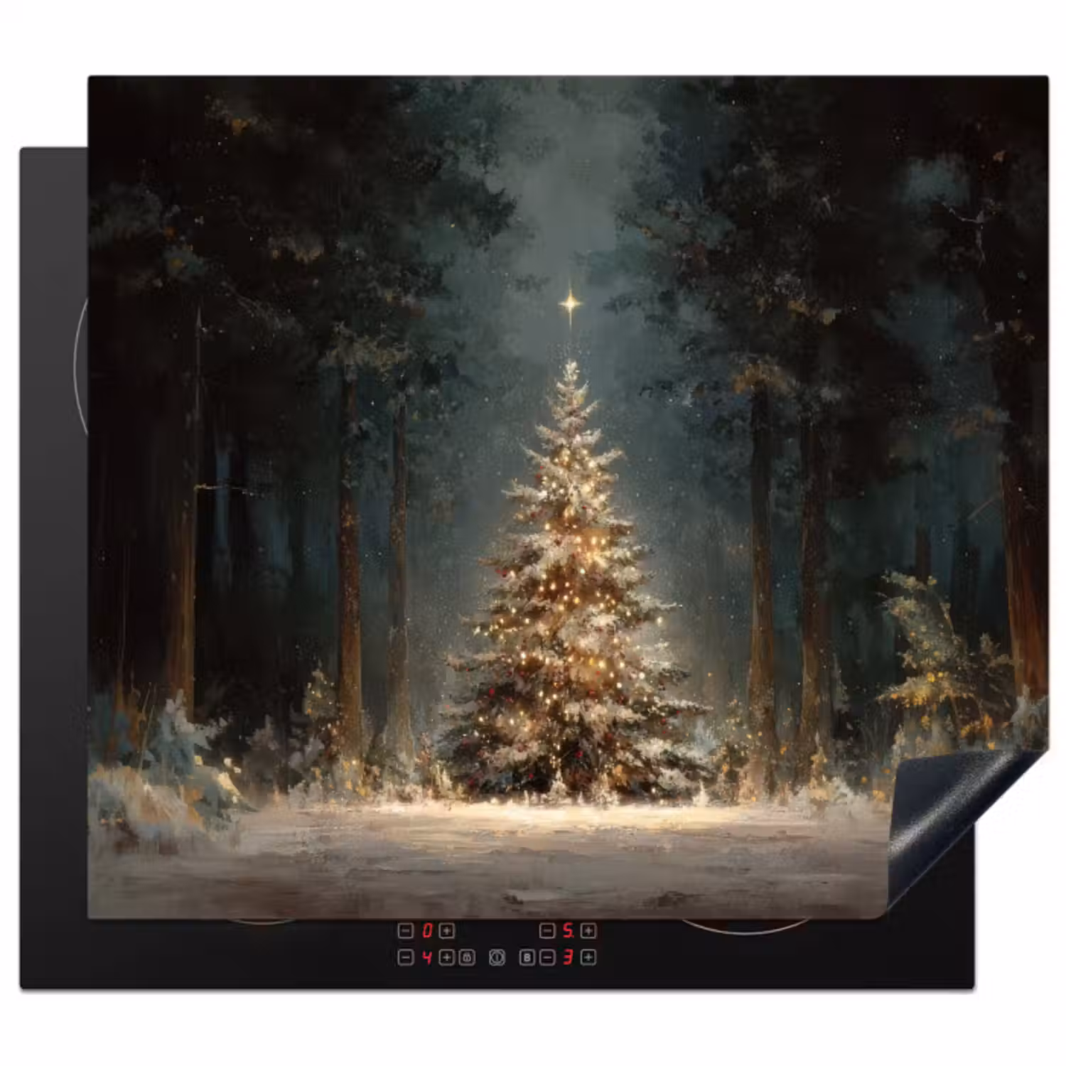 Inductie beschermer - Kerstboom - Bos - Sneeuw - meerkleurig