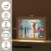 Olieverf - Paraplu - Vrouw - Straat - Kunst Light Box met kabel (Tafellamp) klein -USP_NL